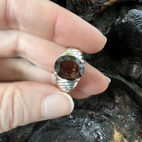 Vintage Clyde Duneier 3.63 ct Oval Smoky Quartz Ring Size 8 Sterling Silver CID - Picture 7 of 13